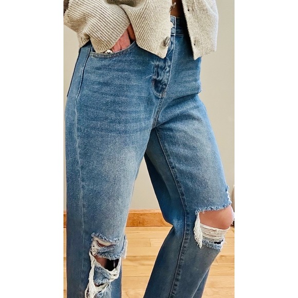 SHEIN Crop Jeans Women Distressed High Waisted 4 - Picture 9 of 15